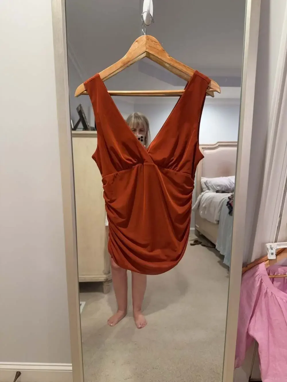 Anthropologie Ruched V-Neck Sleeveless Top Rust Orange Size M